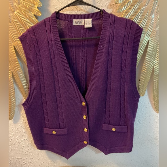 Vintage Jackets & Blazers - Vintage Wool Blend Knit Sweater Vest V-neck Button Front